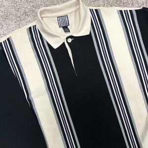 Vintage IOU Long Sleeve Polo Shirt Men Size 1 (Large) 90s Vertical Striped